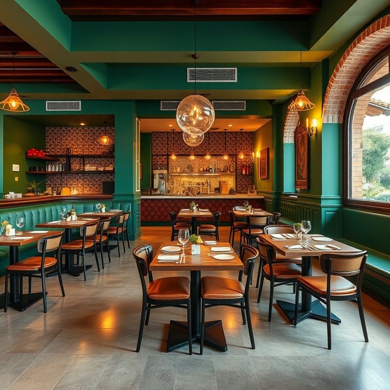 Restaurante recién terminado en Palma con acentos verde esmeralda